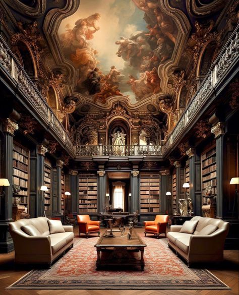 Mansion Library Aesthetic, Victorian Library Aesthetic, Dnd Mansion, Gothic Library Aesthetic, Fantasy Library Aesthetic, Fancy Library, Libraries Aesthetic, Dark Academia Interior, Vintage Mansion