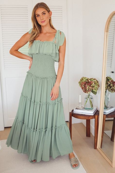 Sage Green Maxi Dress - Tiered Maxi Dress - Cute Tie-Strap Dress #ad #Maxi, #Ad, #Dress, #Sage, #Green Dresses Sage Green, Sage Green Maxi Dress, White Lace Skater Dress, Lulus Maxi Dress, Sage Green Dress, Green Maxi Dress, White Halter Dress, Green Maxi, Dreamy Dress