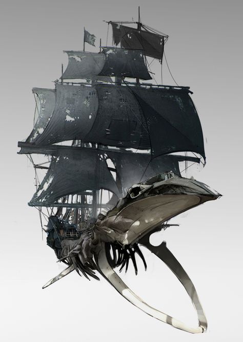 Really cool ship concept, probably for a villain from a fantasy setting  ArtStation - pirate ship concept , Leon Lim Laughing Coffin, Steampunk Ship, Airship Art, Flying Ships, Fantasy Ships, Pirate Ship Art, Fantasy Vehicles, Flying Ship, Air Ship