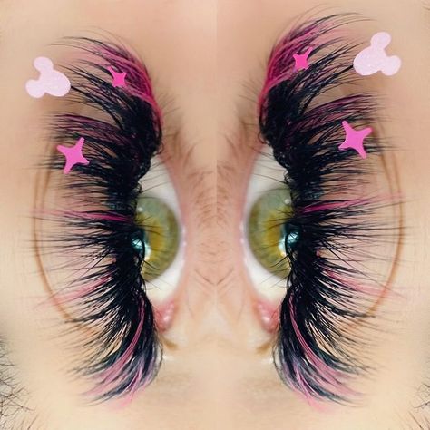 élan beauté & salons 🎨 on Instagram: "@kblxsh with this DREAMMYY sweeties set! like WOW look at how soft it looks and the decal is shoo cute! giving Disneyland vibes we are here for that 😍💗" Decal Lash Extensions, Lashes With Decals, Colorful Eyelash Extensions, Pink Lash Extensions, Lashes With Pink, Lash Patterns, Lashes Ideas, Pink Lashes, Lash Ideas