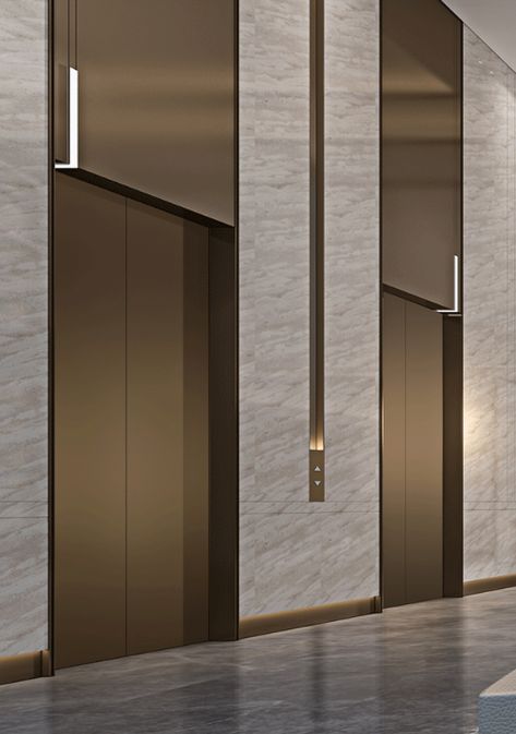 Apartment Door Design, Modern Elevator Lobby, Lift Lobby Design Residential, Elevator Corridor Design, Office Lift Lobby, Private Lift Lobby Design Residential, Classical Lift Lobby, Corporate Lobby, Lift Lobby Design