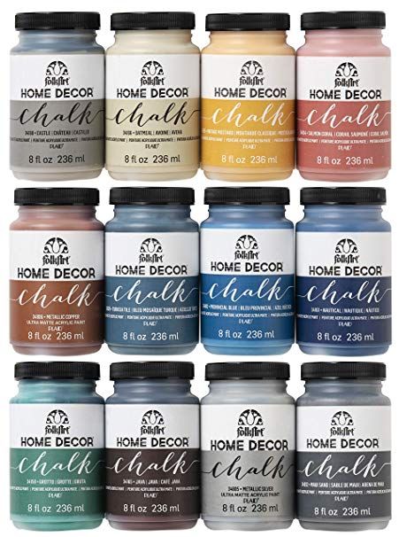 Amazon.com: FolkArt Home Decor Chalk Finish Paint Set (8 Ounce), PROMO877 (12-Pack) Folkart Chalk Paint, Painting Beads, Upcycled Projects, Turkish Tile, Chalk Paint Colors, Home Decor Colors, Acrylic Craft Paint, Foose, Paint Paint