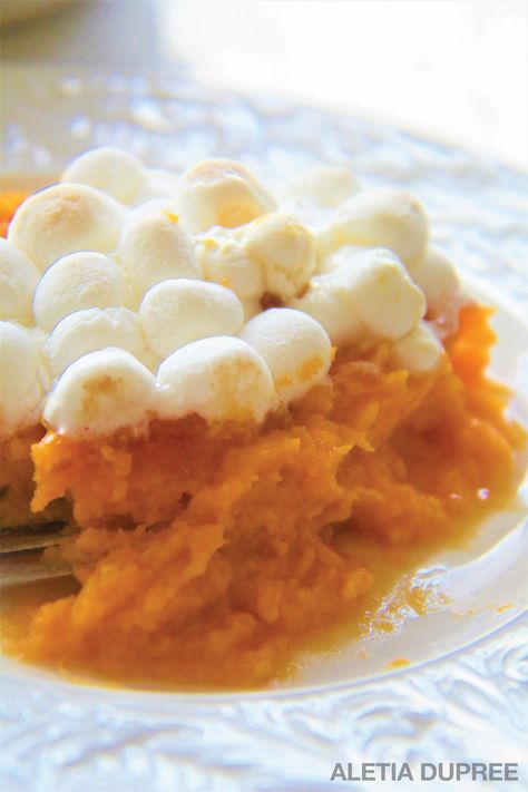 Sweet Potato Soufflé with Marshmallows - Aletia DuPree Potato Souffle Recipes, Sweet Potato Souffle Recipes, Souffle Recipes Easy, Potato Souffle, Recipe Sweet Potato, Coconut Banana Bread, Sweet Potato Souffle, Souffle Recipes, Sweet Potato Recipes Casserole