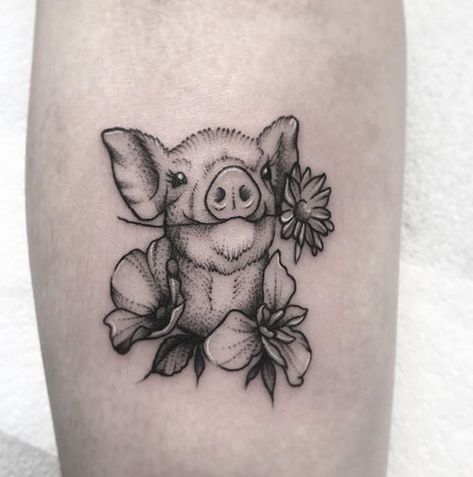 Vegetarian Tattoo, Farm Tattoo, Daisy Tattoos, Tattoo With Flowers, Pig Tattoo, Flowers Poppy, Cow Tattoo, Tattoo Dotwork, Dibujos Tattoo