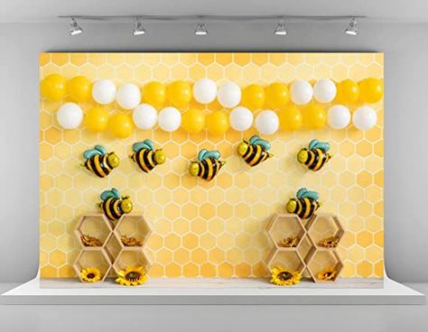 Bee Balloon, Honeycomb Cake, Baby Photography Backdrop, Sweet As Can Bee, Backdrops For Photography, Baby Backdrop, Bee Birthday Party, Photoshoot Backdrops, Sunflowers Background