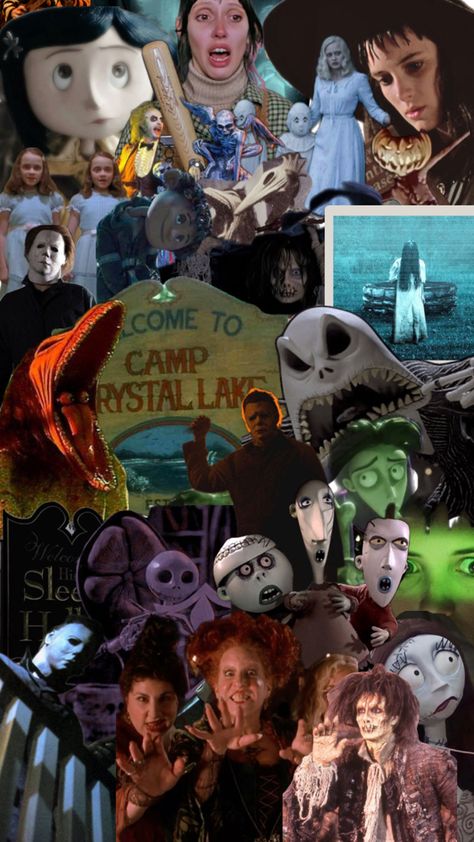 collage by me! Halloween Collage, Halloween Movies, Sled, Camping, Lake, Collage, Halloween