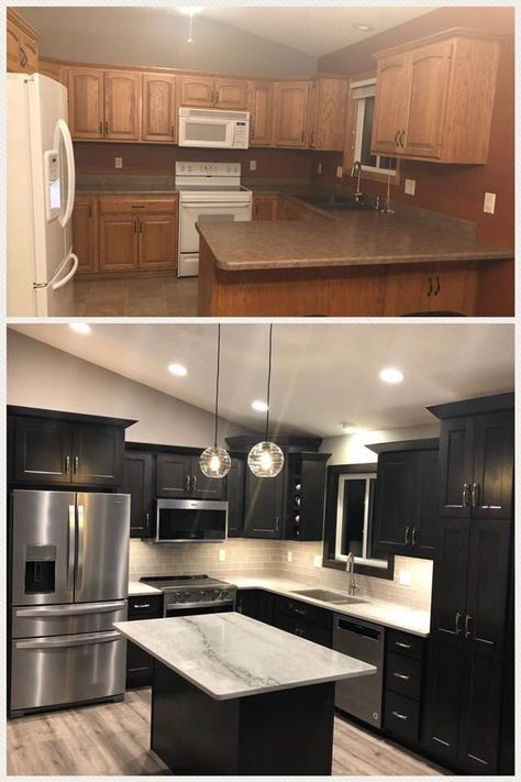 Backsplash Ideas With Dark Cabinets, Kitchen Backsplash Ideas With Dark Cabinets, Kitchen Renovation Inspiration, Mobile Home Kitchen, Manufactured Home Remodel, Loft Kitchen, Kitchen Ideas Dark Cabinets, Kitchen Backsplash Ideas, Kitchen Ideas Dark