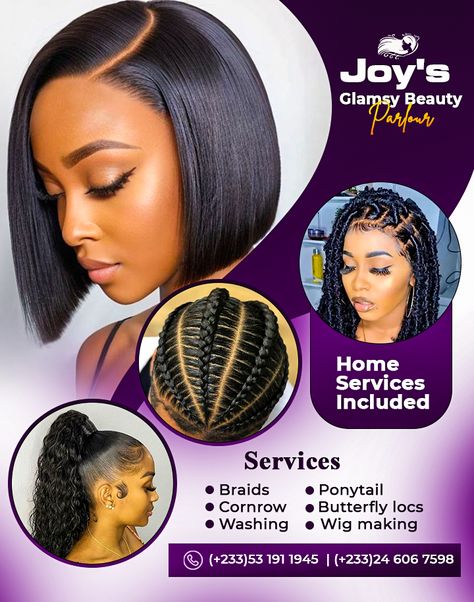 Hair Business Flyer Design, Beauty Salon Banner Design Ideas, Hair Flyer Design Ideas, Hair Dressing Flyer Design, Braid Flyer Design, Hair Banner Design, Hair Salon Flyer Design, Hairstyles Logo Design, Flyers Design Layout