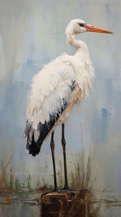 Stork stork animal bird. | free image by rawpixel.com Stork Wallpaper, Stork Painting, Crane Painting, Stork Bird, Sandhill Cranes, Heron Art, Bird Paintings, Bird Free, Cabin Art