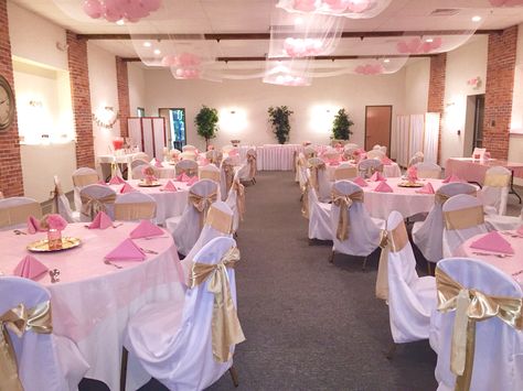 First Birthday. Royal Princess Party. Pink and gold. Royal Princess Birthday Party Decoration, Royal Ball Birthday Party, Birthday Party Halls, Royal Princess Birthday, Pink Birthday Decorations, Royal Theme, Pink Party Decorations, Princess Birthday Party Decorations, Royal Party