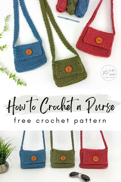 How to Crochet a Purse (Moss Stitch Purse - Free Pattern) | Jo to the World Creations Small Purse Pattern, Crochet Small Bag, Crocheted Purses, Purse Patterns Free, Crossbody Bag Pattern, Crochet Purse Pattern Free, Free Crochet Bag, Crochet Bag Pattern Free, Bag Pattern Free