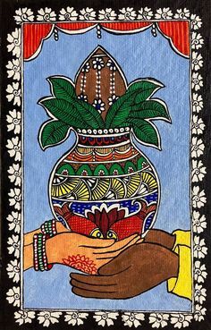 paper painting Mithila Painting On Wall, Madhubani Wedding Painting, Art And Culture Of India Drawing, Cheriyal Paintings Easy, Indian Culture Painting Easy, Madhubani Folk Art, Madhubani Art Painting, Madhubani Wedding, Marriage Art Painting