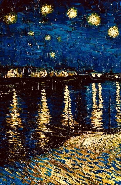 Starry Night Over The Rhone, Van Gogh Landscapes, Vincent Van Gogh Art, Arte Van Gogh, The Starry Night, Van Gogh Paintings, Van Gogh Art, Starry Night Van Gogh, Blue Painting