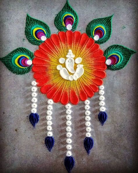 Ganesh Rangoli Easy Rangoli Patterns, Rangoli Designs For Diwali, Ganesh Rangoli, Ganesha Rangoli, Simple Flower Rangoli, Easy Rangoli Designs Videos, Very Easy Rangoli Designs, Rangoli Designs Simple Diwali, Alpona Design