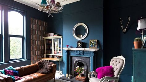 How to Decorate With Jewel Tones and Make Your Home Truly Sparkle | realtor.com® Modern Victorian Interiors, Ideas Decoracion Salon, Dark Living Room Ideas, Dark Blue Living Room, Dark Living Room, Modern Home Decor Bedroom, Dark Living Rooms, Victorian Interior, Victorian Interiors