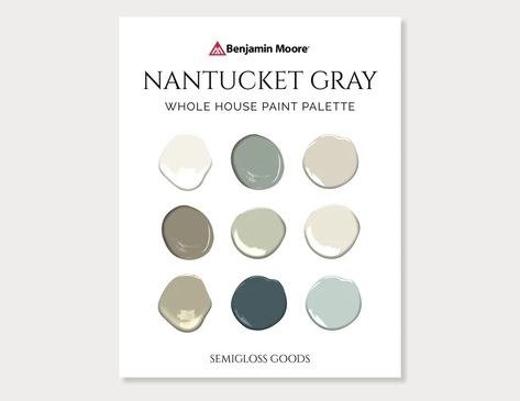 Benjamin Moore Nantucket Gray Palette Interior Design Color - Etsy Sherwin Williams Repose Gray Palette, Nantucket Gray Benjamin Moore, Benjamin Moore Nantucket Gray, Nantucket Gray, Swiss Coffee Paint, Coffee Paint, Interior Paint Palettes, Gray Palette, Color Palette Interior Design