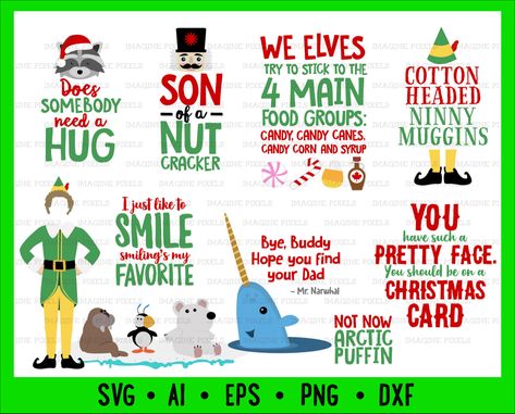 Elf Film, Buddy The Elf Quotes, Elf Movie Quotes, Classic Holiday Movies, Elf Quotes, Elf Svg, Christmas Movie Quotes, Cotton Headed Ninny Muggins, Create Christmas Cards