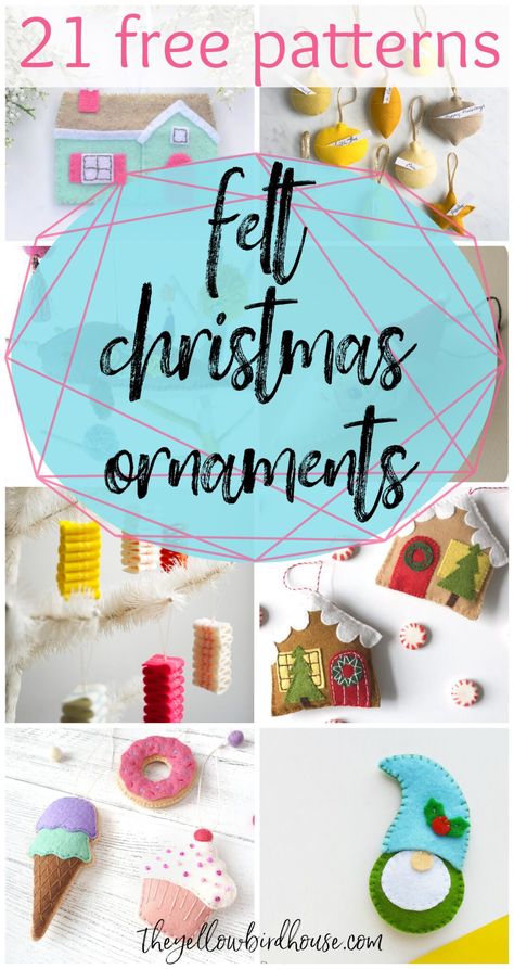 21 Free Felt Christmas Ornament Patterns - The Yellow Birdhouse Felt Christmas Ornament Patterns, Diy Felt Ornaments, Felt Ornaments Diy, Christmas Ornament Template, Diy Felt Christmas Ornaments, Free Printable Templates, Felt Ornaments Patterns, Christmas Prep, Ornament Template