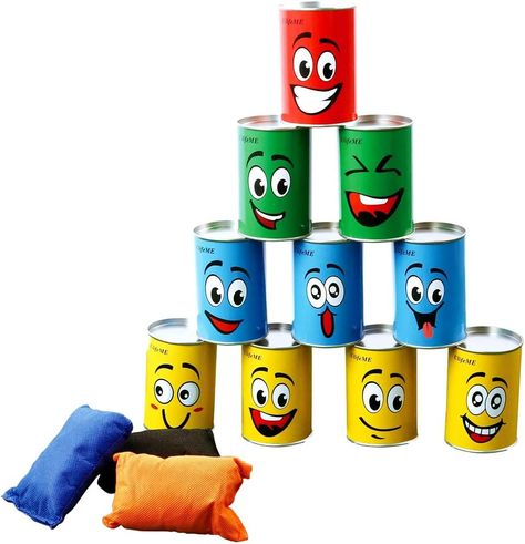 ☑ GREAT GIFT FOR KIDS - Tin can alley game develop and enhance children's coordination & accuracy. Coordination and accuracy of eye and hand for kids will be developed when they have fun in the game. ☑ DESIGNED SMILE FACES ADD FUNS - Kids will enjoy the cute faces on the cans. Each one tin can has a different smile face and also has a number on the backside, it is for scoring in the game. ☑ WIN THE GAME - Set up the cans in a pyramid or other structure, then toss the beanbag to knock them down. Fairground Games, Tin Can Alley, Games Journey, Pogo Stick, Kids C, Party Toys, Gardening For Kids, Tin Can, Garden Crafts