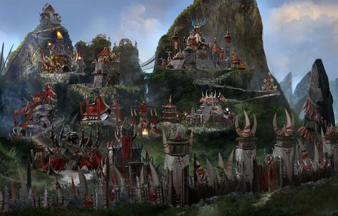 Orc City Orc City, Dnd Orc, 40k Armies, Fantasy Realm, City Games, Heroes Of The Storm, Environment Art, Fantasy City, Fantasy Castle