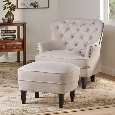 Amazon.com: Great Deal Furniture Alfred Fabric Club Chair, Natural with Ottoman : Home & Kitchen Tufted Rocking Chair, Tufted Armchair, Armchair With Ottoman, Chair With Ottoman, Tufted Arm Chair, Tufted Chair, Fabric Accent Chair, Chair And Ottoman Set, Chair Ottoman