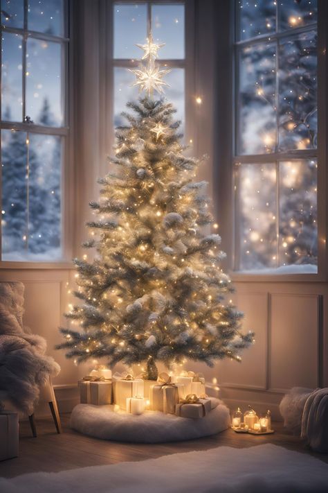 Beautifully decorated Christmas tree with twinkling fairy lights, creating a warm and cozy holiday atmosphere. Fairy Light Christmas, Christmas Lights Ideas, Light Christmas Tree, Wall Christmas Tree, Lights Ideas, Christmas Tree Lights, Real Christmas Tree, Holiday Theme, Tree Lights