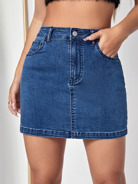 Denim Outfit 2023, Skirt Denim Outfit, Outfits With Denim Skirt, Denim Bodycon Skirt, Denim Shorts Outfit, Short Jean Skirt, Outfit 2023, Blue Jean Skirt, Denim Outfits