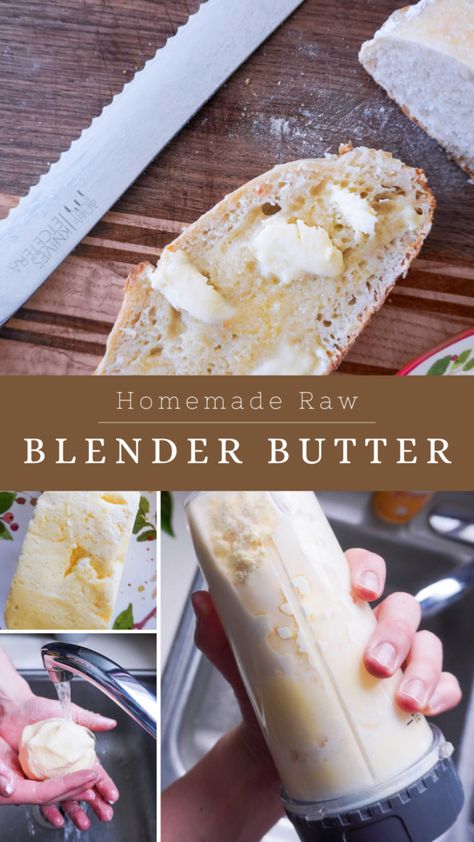 Making homemade raw butter in the blender is easy! All you need is fresh cream and a blender for creamy, delicious homemade butter. Homemade Butter Without Mixer, Making Butter In A Blender, Homemade Unsalted Butter, Homemade Butter With Milk, How To Make Butter With Heavy Cream, Blender Butter, Butter From Heavy Cream, Blender Bread, Easy Homemade Butter