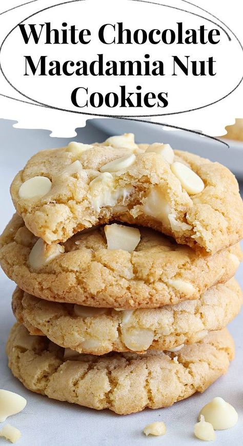 These White Chocolate Macadamia Nut Cookies are so easy & delicious. Full of crunchy mac nuts & gooey melted chocolate, they're addictive! White Chocolate Chip Macadamia Nut Cookies, Macadamia Nut Cookies Recipe, White Chocolate Macadamia Cookies, Chocolate Macadamia Nut Cookies, White Chocolate Macadamia Nut Cookies, White Chocolate Macadamia Nut, Christmas Cookie Recipes Holiday, Macadamia Cookies, Macadamia Nut Cookies