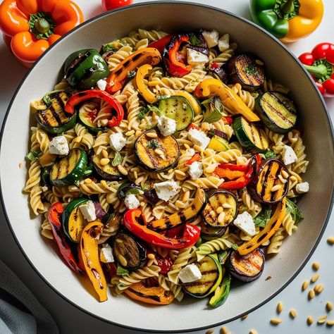 🌟 Refreshing Grilled Vegetable Pasta Salad with tender pasta, charred bell peppers, zucchini, and eggplant, all tossed in a tangy balsamic dressing. Perfect for a light and flavorful meal! 🥗🍝 👇👇👇👇👇  Grilled Vegetable Pasta Salad Grilled Vegetable Pasta, Zucchini And Eggplant, Vegetable Pasta Salad, Veg Pasta, Veggie Protein, Vegetable Pasta Salads, Pasta Plate, Veggie Pasta, Pasta Plates