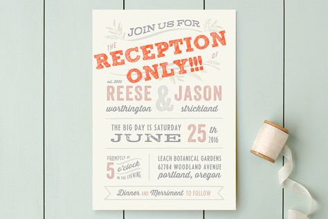 How to word reception-only wedding invitations Reception Only Wedding Invitations, Wedding Invite Wording Funny, Reception Only Invitations, Elopement Reception, Gratis Printables, Funny Wedding Invitations, Wedding Reception Invitations, Foil Pressed Wedding Invitations, Wedding Festivities