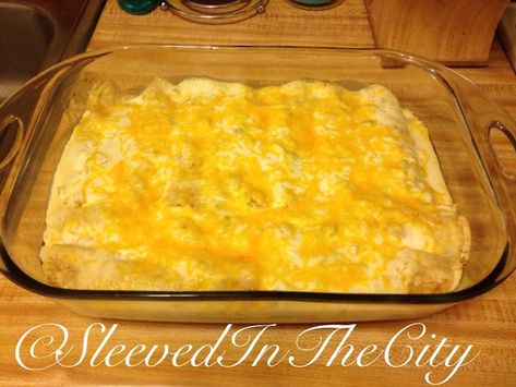 Sleeved in the City: Sour Cream Chicken Enchiladas Smothered Burritos Using Frozen Burritos, Frozen Burrito Bake, Frozen Burritos Recipe, Recipes Using Frozen Burritos, El Monterey Burritos Recipes, Frozen Burrito Casserole, Homemade Burritos, Smothered Burritos, Easy Sunday Dinner