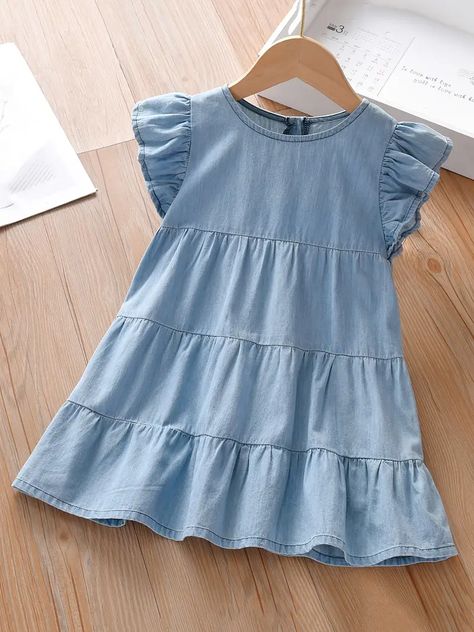 Girls Casual Cute Sleeveless Ruffled Dress For Summer Kids Clothes | Free Shipping For New Users | Temu Canada Girls Denim Dress, Vestidos Casual, Marine Uniform, Puff Dress, Flutter Dress, Girls Dresses Summer, Wholesale Dress