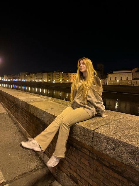 river bridge, river, bridge, italy, blonde, pretty girl, hoodie, brandy melville, new balance, flared jeans, blonde hair, long blonde hair, aesthetic picture, night out, yellow lights, city, pisa, vacation, spring, summer, winter, fall, metro boomin, travis scott, trance, ethereal, faceless, blurry, fun, teenage, long hair Tall Blonde Girl, Sitting On A Bridge, Piggy Back Ride, Paris Girl, Brunette Girl, Long Blonde Hair, Tall Girl, A Bridge, Soft Girl