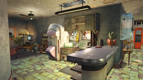 Fallout 4 Interior Design, Fallout 4 Red Rocket Settlement, Fallout 4 Locations, Fallout Decor, Fallout Settlement, Fallout Lore, Fallout 4 Settlement Ideas, Sanctuary Decor, Red Rocket