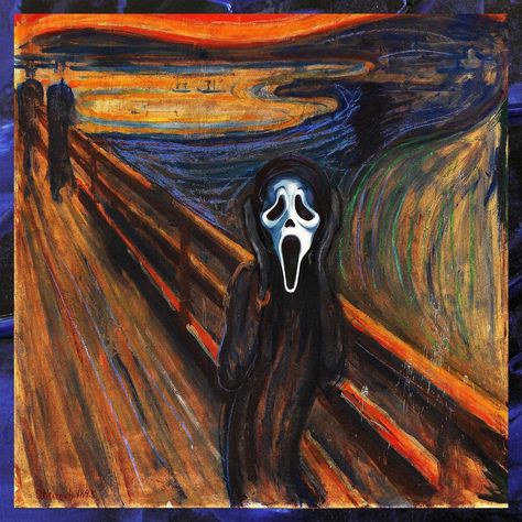 Scream Ghostface Painting, Horror Movie Art Painting, Scream Pc Wallpaper, Scream Painting Ideas, The Scream Parody, Skull Sketchbook, Ghost Face Painting, Ghost Face Paint, Scream Parody