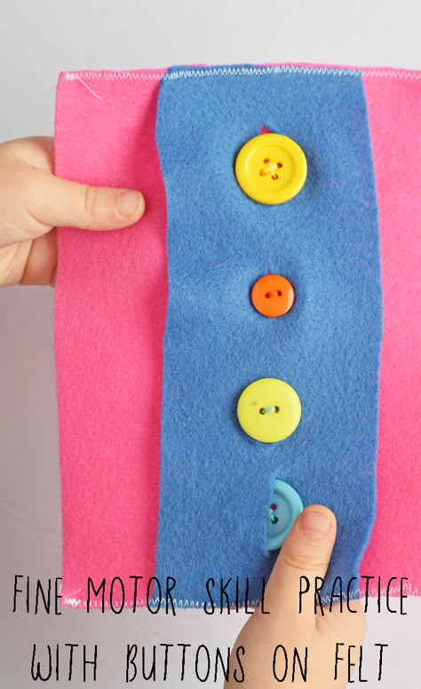 Working on Fine Motor Skills with a Buttons on Felt Activity. Includes DIY craft tutorial  AD Buttoning Activities, Toddler Fine Motor Activities, Preschool Fine Motor Skills, Fine Motor Activities For Kids, Lacing Cards, Preschool Fine Motor, Fine Motor Skills Activities, Motor Skills Activities, Skills Activities