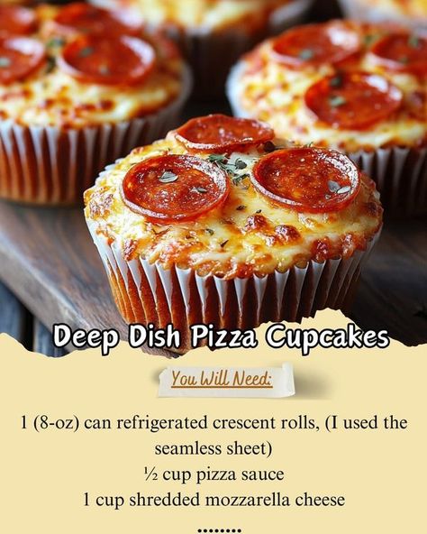 Mouthwatering Recipes | Deep Dish Pizza Cupcakes are a fun, bite-sized twist on a classic | Facebook Pizza Cupcakes, Easy Family Recipes, Grandma's Recipes, Pizza Snacks, Cheesecake Dip, Deep Dish Pizza, Slider Recipes, Grandmas Recipes, Easy Family Meals