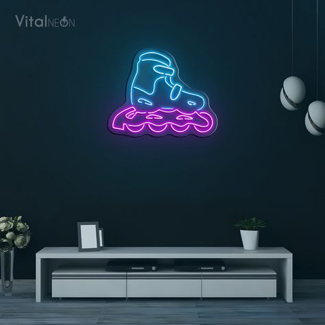 Roller Skates Neon Signs - Vibrant LED Wall Art, Fun Roller Skate Decor, Ideal for Bedroom and Birthday Gifts by VitalNeons on Etsy Neon Roller Skating Party, Skate Decor, Roller Skating Party, Its Christmas Eve, Led Wall Art, Skate Party, 3d Light, Led Decor, Heart Key