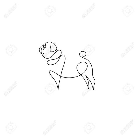 Pug Line Tattoo, Pug Line Drawing, Pug Outline Tattoo, Pug Tattoo Ideas, Pug Tattoo, Pug Illustration, Wire Bending, One Line, Digital Design Trends