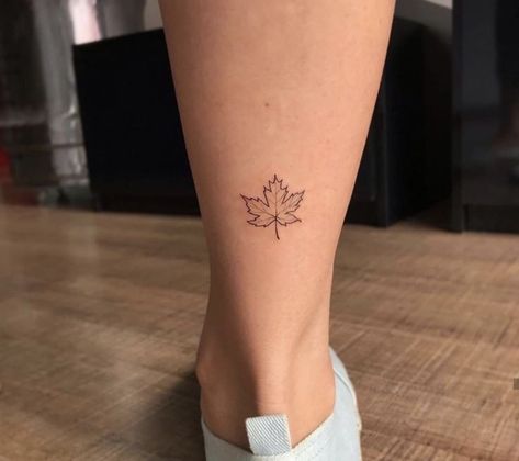 Canada Tattoo Ideas Maple Leaves, Maple Leaf Tattoo Minimalist, Dainty Maple Leaf Tattoo, Maple Leaf Outline Tattoo, Tiny Maple Leaf Tattoo, Simple Maple Leaf Tattoo, Fine Line Maple Leaf Tattoo, Tiny Fall Tattoos, Canada Maple Leaf Tattoo