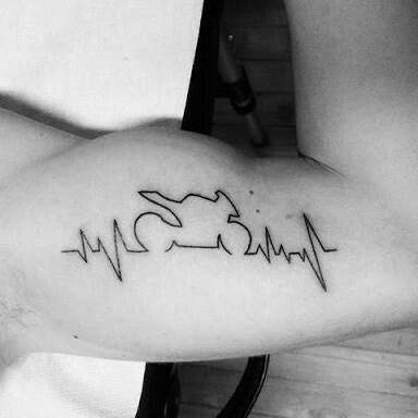 Motorcycle Heartbeat Tattoo, Tattoo Ideas Motorcycles, Sportbike Tattoo, Moter Cycle Tattoo, Motorbike Tattoo Ideas, Motorbike Tattoo, Dreamer Tattoo, Lifeline Tattoos, Pulse Tattoo