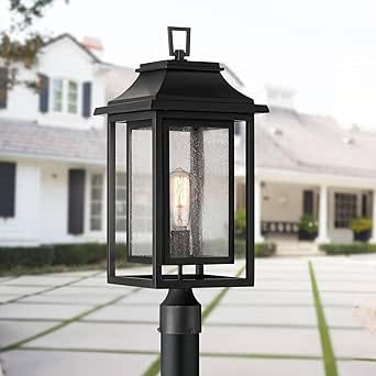 John Timberland Cecile 23 1/4" High Mission Country Traditional Outdoor Post Mount Light Fixture Pole Porch House Exterior Box Lantern Weatherproof Black Clear Seeded Glass Shade Outside Front Door Porch House, Traditional Exterior, Mount Light, Seeded Glass, Light Fixture, Glass Shades, House Exterior, Light Fixtures, Lanterns