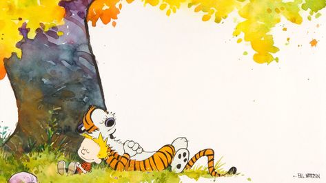 tiger and boy sleeping on tree illustration Calvin and Hobbes #trees #fall #rest #1080P #wallpaper #hdwallpaper #desktop Calvin And Hobbes Tattoo, Calvin And Hobbes Wallpaper, Best Calvin And Hobbes, Dual Screen Wallpaper, Boy Sleeping, Laptop Background, Calvin And Hobbes Comics, Under A Tree, 1080p Wallpaper