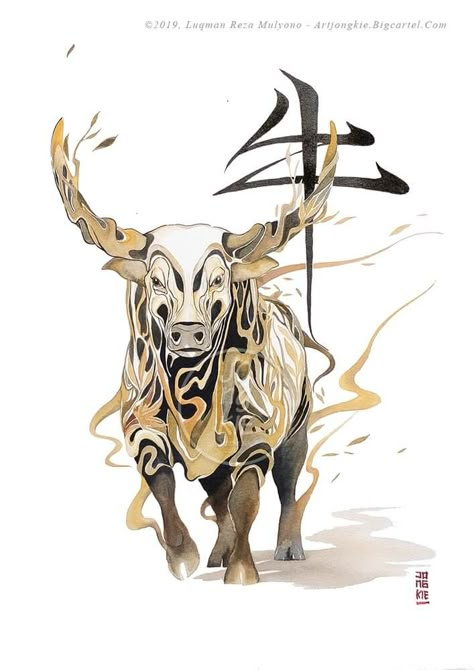 The Ox. Year of the Pig Chinese New Year Zodiac Drawings. By jongkie Chinese Zodiac Tattoo, Ox Tattoo, Ox Chinese Zodiac, Chinese New Year Zodiac, Taurus Art, Taurus Bull, Bull Tattoos, Bull Art, Taurus Tattoos