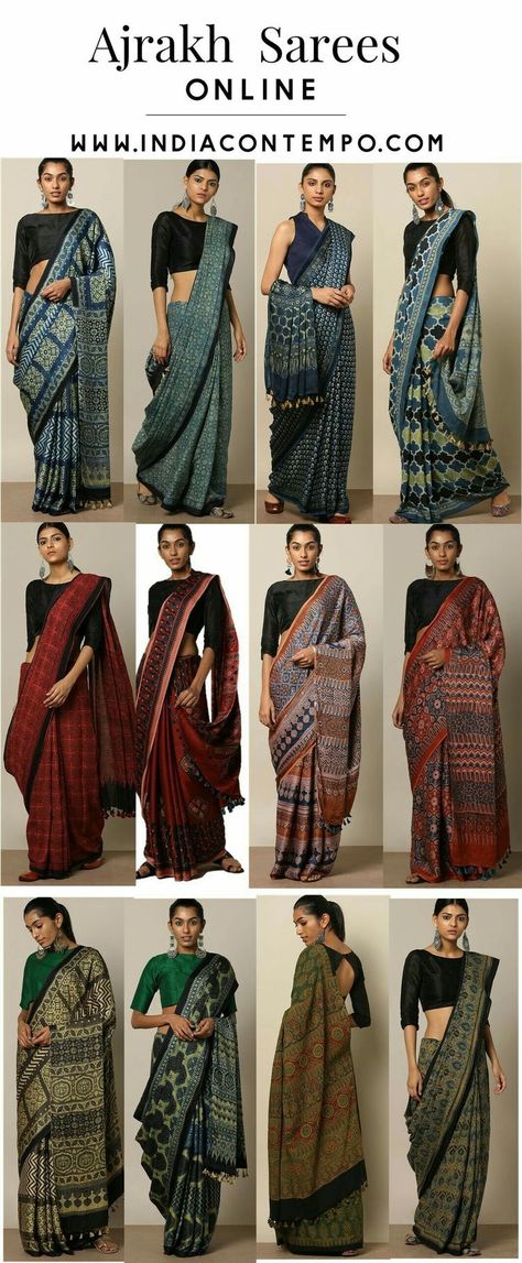 Different Types Of Sarees, Fashion Design Business, Ajrakh Sarees, Saree Jackets, Formal Saree, Saree Wearing, Saree Wearing Styles, Saree Draping Styles, Indian Sari Dress