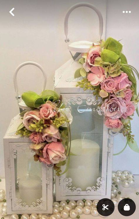 How To Decorate Lanterns For Weddings, Decorating Lanterns Ideas For Spring, Easter Lantern Decor, Shabby Chic Lanterns, Fall Lantern Decor, Decorate Lantern, Lanterns With Flowers, Quinceanera Pink, Lantern Decor Wedding