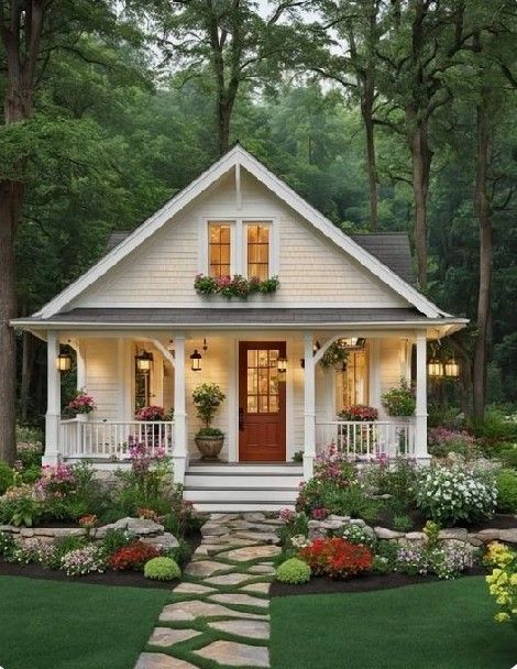 Cute Cottages, Cozy Cottages, Small Cottage Homes, Small Tiny House, Small Cottages, Cottage Exterior, Tiny House Floor Plans, Tiny Cottage, Cottage Style Homes