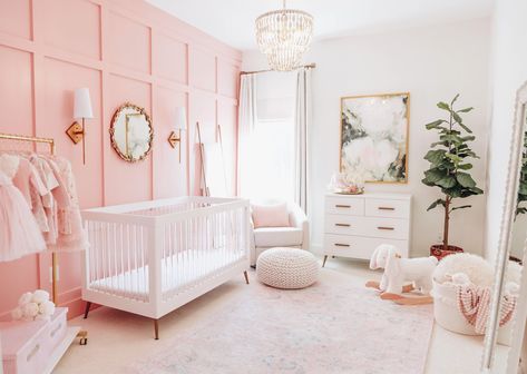 Modern Glam Pink Board & Batten Nursery Reveal Girly Nursery, Nursery Planning, Girl Nursery Pink, Gold Nursery, Nursery Room Design, Girl Nursery Room, Baby Room Inspiration, Nursery Room Inspiration