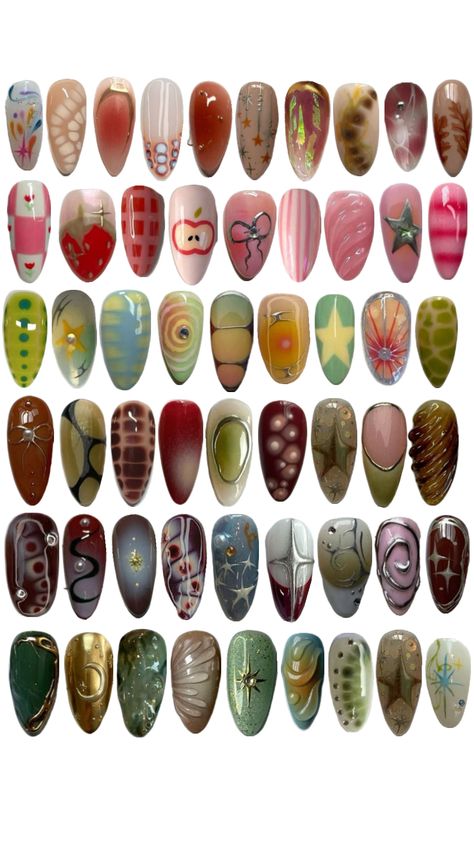 Nail Art Collage, Nail Inspo Maximalist, Mexico Aesthetic Nails, Gender Neutral Nails, Molten Nails, Quirky Nail Designs, Simple Nail Designs Diy, Maxamilist Nails, Weird Nails Design